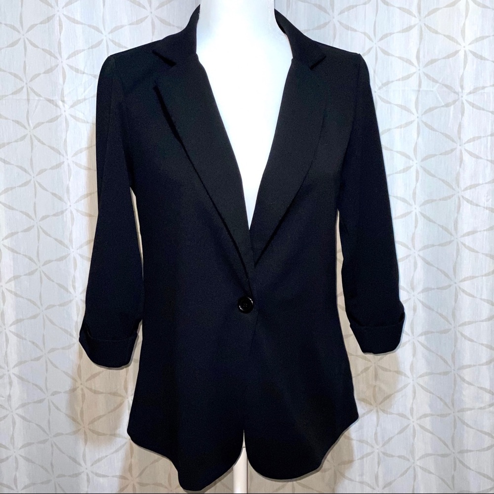 Notch Collar One Button Business Blazer Black